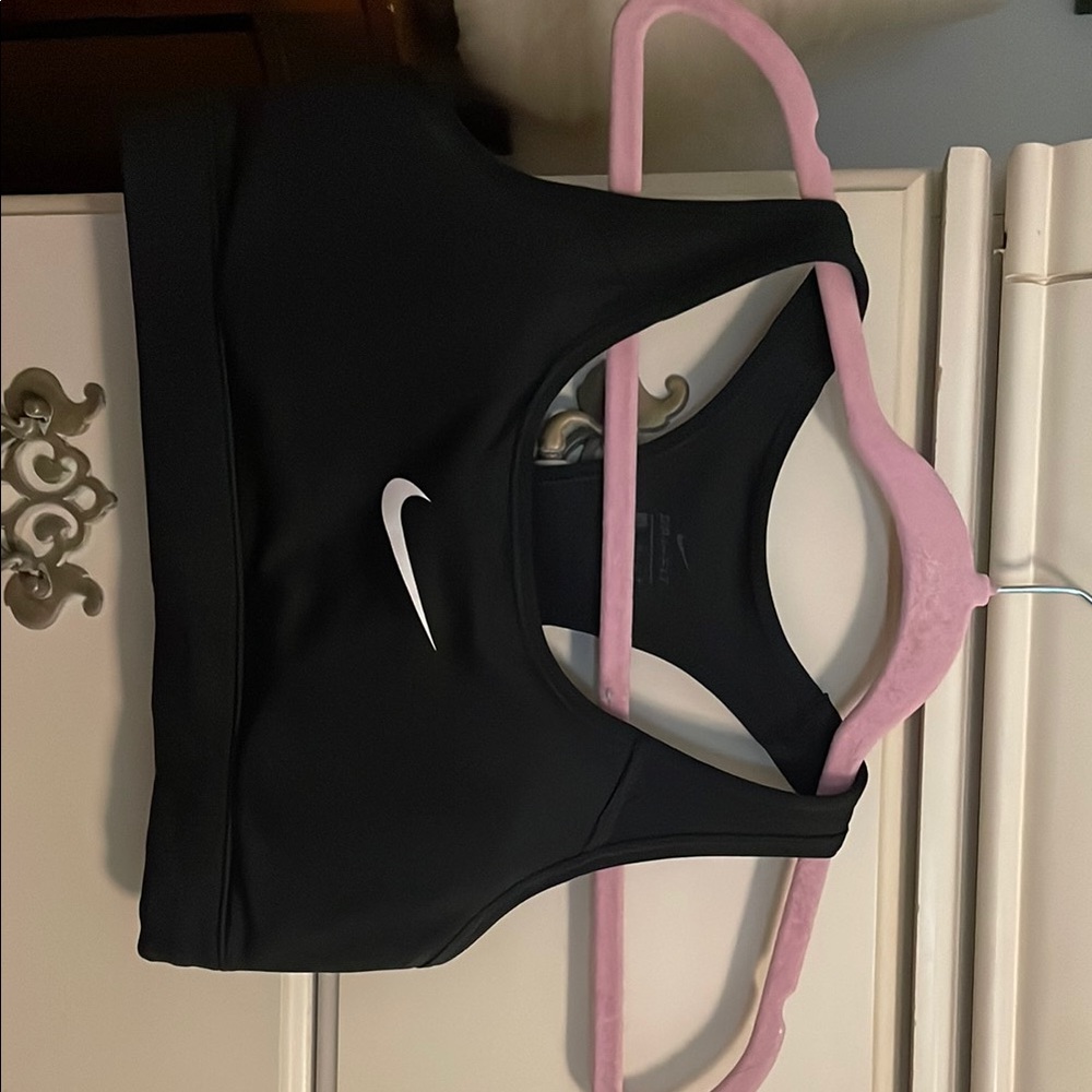 Nike Women's Black Sports Bra with White Swoosh